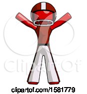 Poster, Art Print Of Red Football Player Man Surprise Pose Arms And Legs Out