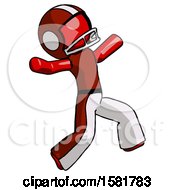 Poster, Art Print Of Red Football Player Man Running Away In Hysterical Panic Direction Right