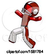 Poster, Art Print Of Red Football Player Man Running Away In Hysterical Panic Direction Left