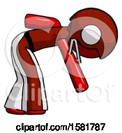 Poster, Art Print Of Red Football Player Man Picking Something Up Bent Over