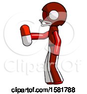 Poster, Art Print Of Red Football Player Man Holding Red Pill Walking To Left