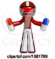 Poster, Art Print Of Red Football Player Man Holding A Red Pill And Blue Pill