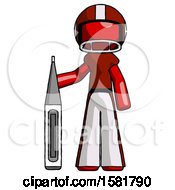 Poster, Art Print Of Red Football Player Man Standing With Large Thermometer