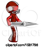 Poster, Art Print Of Red Football Player Man Walking With Large Thermometer