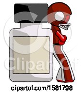 Poster, Art Print Of Red Football Player Man Leaning Against Large Medicine Bottle