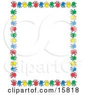Border Of Colorful Hand Prints Over White Clipart Illustration by Andy Nortnik #COLLC15818-0031