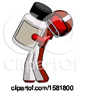 Poster, Art Print Of Red Football Player Man Holding Large White Medicine Bottle