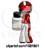 Poster, Art Print Of Red Football Player Man Holding White Medicine Bottle