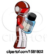 Red Football Player Man Holding Glass Medicine Bottle