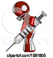 Poster, Art Print Of Red Football Player Man Using Syringe Giving Injection