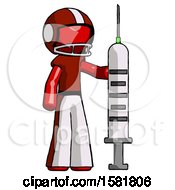 Red Football Player Man Holding Large Syringe