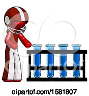 Poster, Art Print Of Red Football Player Man Using Test Tubes Or Vials On Rack