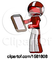 Poster, Art Print Of Red Football Player Man Reviewing Stuff On Clipboard