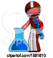 Poster, Art Print Of Red Football Player Man Holding Test Tube Beside Beaker Or Flask