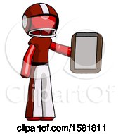 Poster, Art Print Of Red Football Player Man Showing Clipboard To Viewer