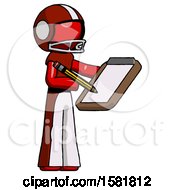 Red Football Player Man Using Clipboard And Pencil
