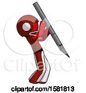 Red Football Player Man Stabbing Or Cutting With Scalpel