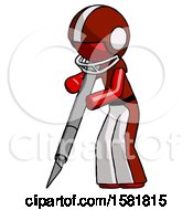 Poster, Art Print Of Red Football Player Man Cutting With Large Scalpel