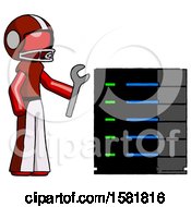 Poster, Art Print Of Red Football Player Man Server Administrator Doing Repairs