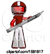 Poster, Art Print Of Red Football Player Man Holding Large Scalpel