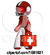 Poster, Art Print Of Red Football Player Man Walking With Medical Aid Briefcase To Left