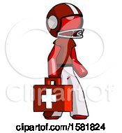 Poster, Art Print Of Red Football Player Man Walking With Medical Aid Briefcase To Right