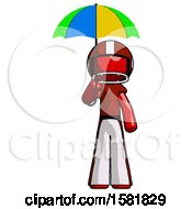 Poster, Art Print Of Red Football Player Man Holding Umbrella Rainbow Colored