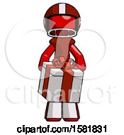 Poster, Art Print Of Red Football Player Man Gifting Present With Large Bow Front View