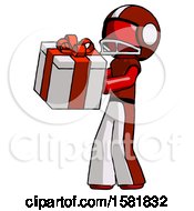 Poster, Art Print Of Red Football Player Man Presenting A Present With Large Red Bow On It