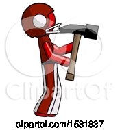 Poster, Art Print Of Red Football Player Man Hammering Something On The Right