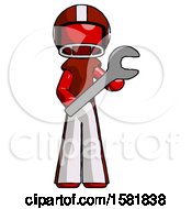 Poster, Art Print Of Red Football Player Man Holding Large Wrench With Both Hands