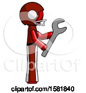 Poster, Art Print Of Red Football Player Man Using Wrench Adjusting Something To Right