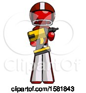 Poster, Art Print Of Red Football Player Man Holding Large Drill