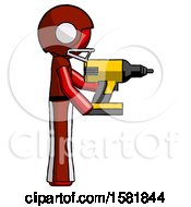 Poster, Art Print Of Red Football Player Man Using Drill Drilling Something On Right Side