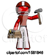 Poster, Art Print Of Red Football Player Man Holding Tools And Toolchest Ready To Work