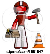 Poster, Art Print Of Red Football Player Man Under Construction Concept Traffic Cone And Tools