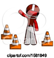 Poster, Art Print Of Red Football Player Man Standing By Traffic Cones Waving