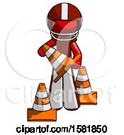 Poster, Art Print Of Red Football Player Man Holding A Traffic Cone