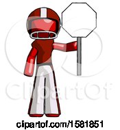 Poster, Art Print Of Red Football Player Man Holding Stop Sign