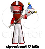 Poster, Art Print Of Red Football Player Man Holding Jester Diagonally