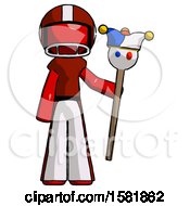 Poster, Art Print Of Red Football Player Man Holding Jester Staff