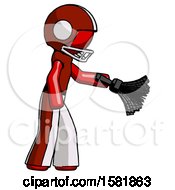 Poster, Art Print Of Red Football Player Man Dusting With Feather Duster Downwards
