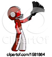 Poster, Art Print Of Red Football Player Man Dusting With Feather Duster Upwards