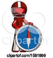 Red Football Player Man Standing Beside Large Compass