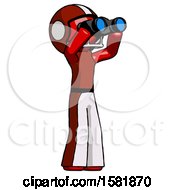 Poster, Art Print Of Red Football Player Man Looking Through Binoculars To The Right