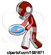 Red Football Player Man Walking With Large Compass