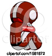 Poster, Art Print Of Red Football Player Man Sitting With Head Down Back View Facing Right