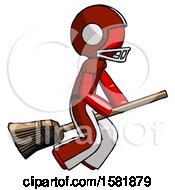Red Football Player Man Flying On Broom