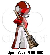 Poster, Art Print Of Red Football Player Man Sweeping Area With Broom