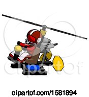 Poster, Art Print Of Red Football Player Man Flying In Gyrocopter Front Side Angle Top View